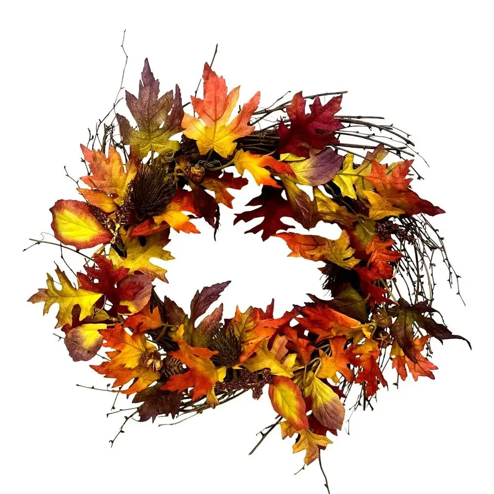 Fall Thanksgiving Autumn Home Decor Cornucopia, Pumpkin, Wreath & Fall Leaves